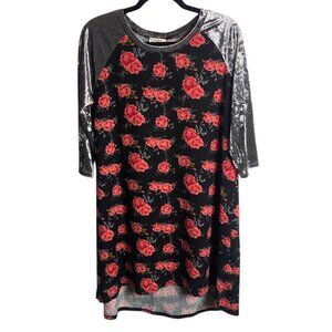 Umgee Size Small Mini Dress Mixed Media Velvet Dark Floral Whimisgoth Fall Black